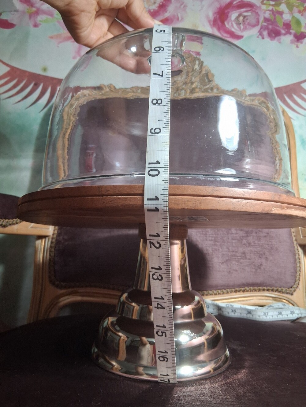 Clear Glass Dome Cake Stand with Natural Wood Base - Picture 4 of 10
